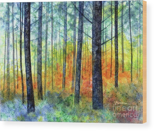 Blue Wood Print featuring the painting Golden Flame-pastel colors by Hailey E Herrera