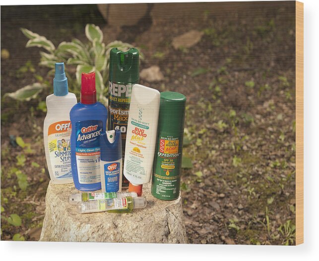 Insect Wood Print featuring the photograph Insect Repellent Lotions and Bug Sprays by Lokibaho