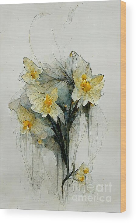 Series Wood Print featuring the digital art Daffodils #12 by Sabantha