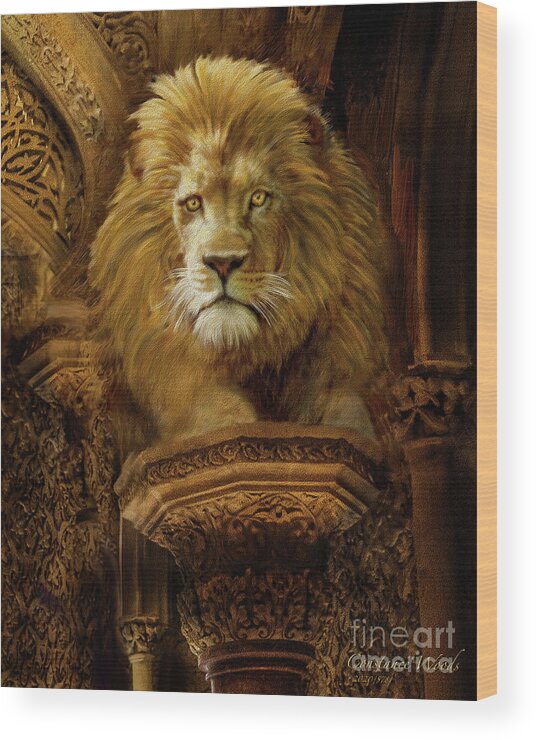 Lion Wood Print featuring the digital art King Eternal by Constance Woods