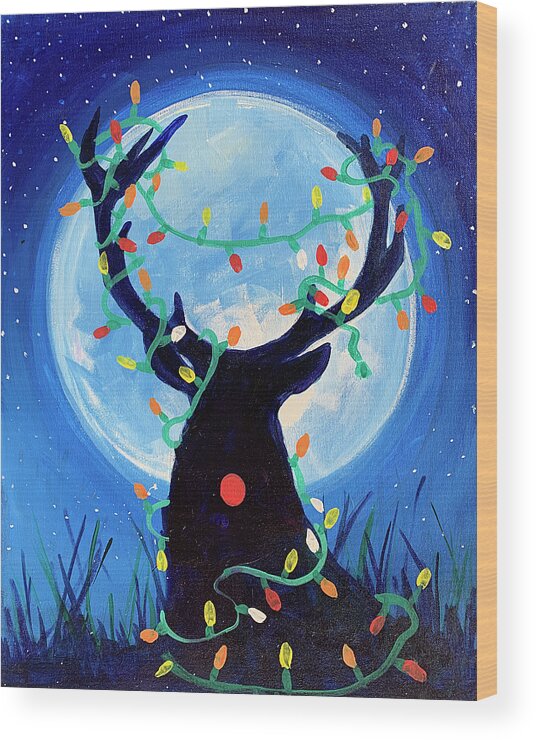 Deer Wood Print featuring the painting Merry Deer by Michele Fritz
