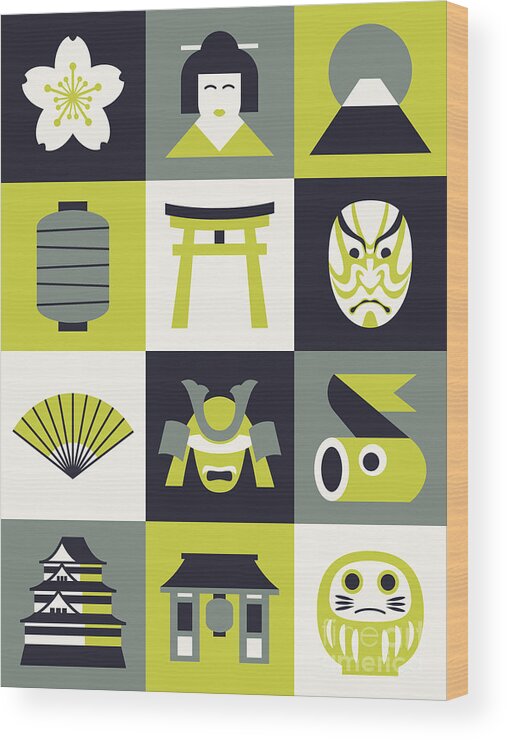 Japan Wood Print featuring the digital art Japan Pattern - Chartreuse by Organic Synthesis