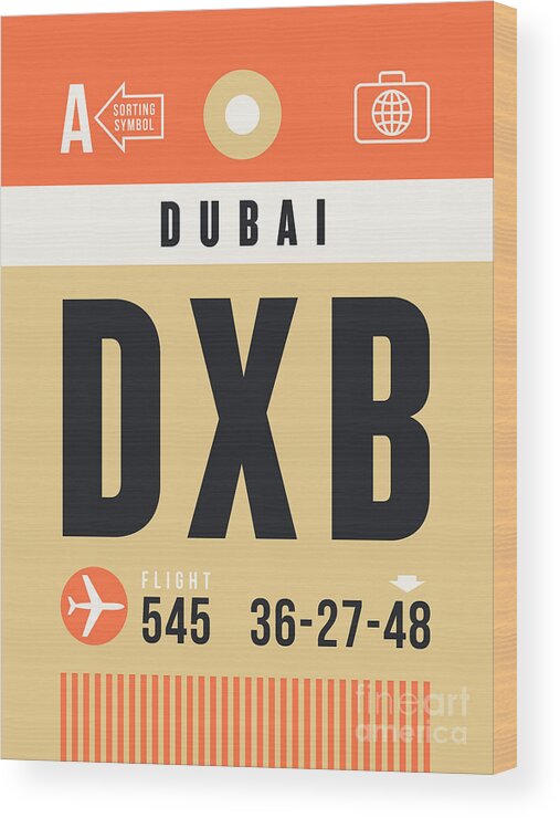Airline Wood Print featuring the digital art Luggage Tag A - DXB Dubai UAE by Organic Synthesis