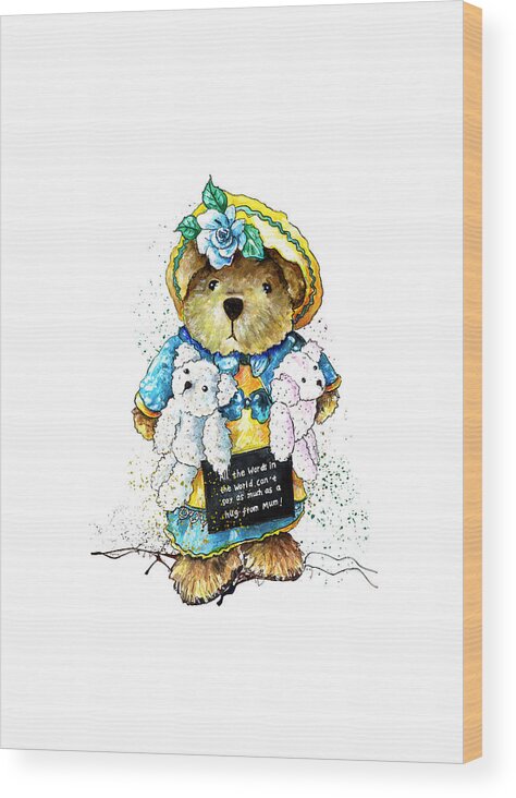 Bear Wood Print featuring the painting A Hug From Mum by Miki De Goodaboom