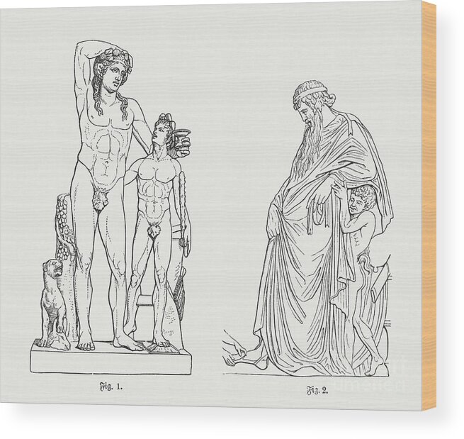 Relief Carving Wood Print featuring the digital art Ancient Artworks Of Dionysus, Greek by Zu 09