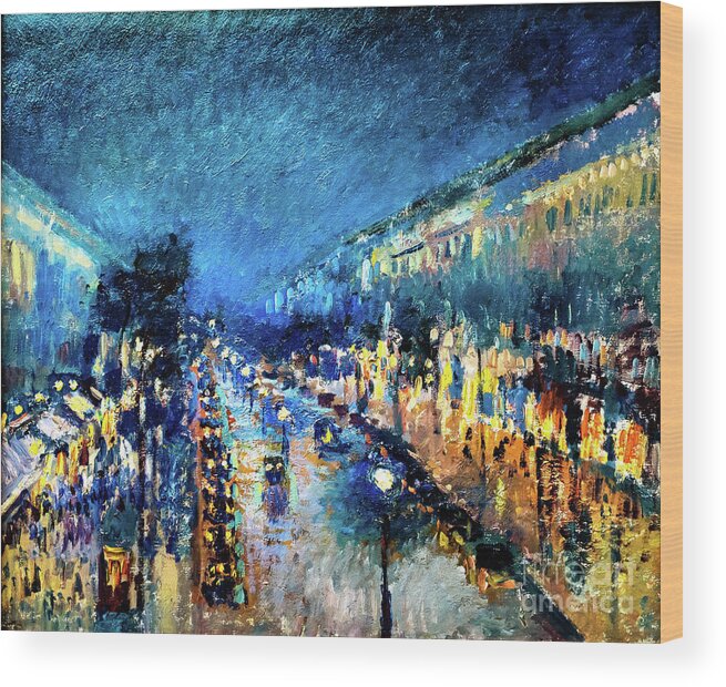 Boulevard Wood Print featuring the painting The Boulevard Montmartre at Night by Camille Pissarro 1897 by Camille Pissarro