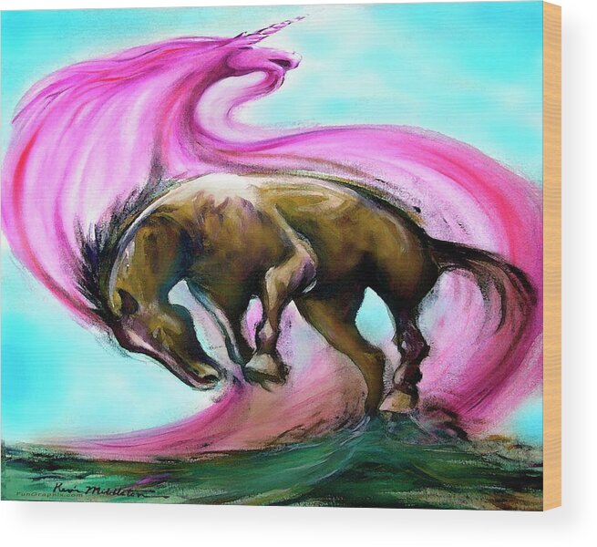 Unicorn Wood Print featuring the painting What If... by Kevin Middleton