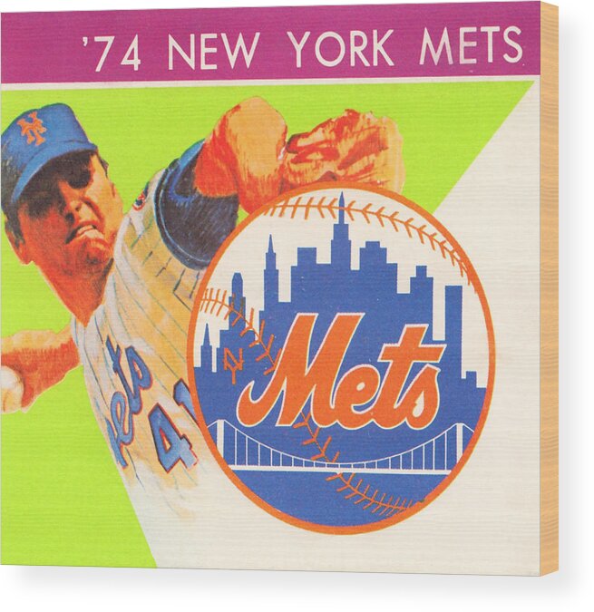 New York Wood Print featuring the mixed media 1974 New York Mets Art by Row One Brand