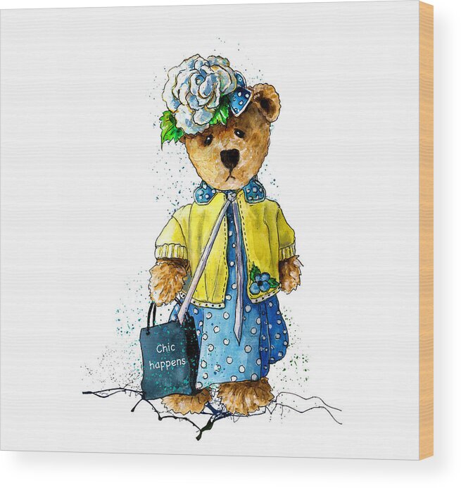 Bear Wood Print featuring the painting Chic Happens by Miki De Goodaboom