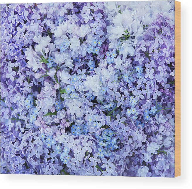 Face Mask Wood Print featuring the photograph Lilacs And Forget Me Nots by Theresa Tahara
