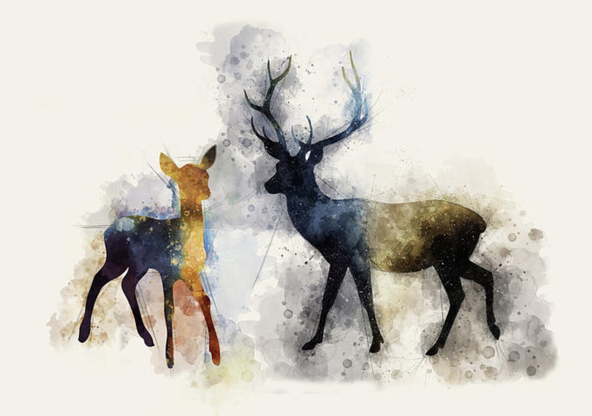 Harry Potter Patronus Stag And Doe Watercolor II Shower Curtain by Ink Well  - Pixels