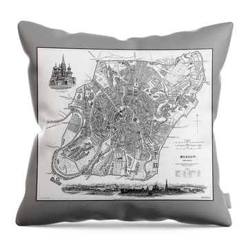 Moscow Russia Vintage Map 1836 Black And White Throw Pillow