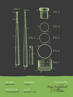 Sports Royalty-Free and Rights-Managed Images -  Baseball Bat Patent from 1926 - Gray Green by Aged Pixel