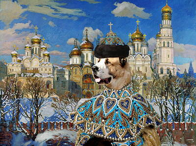Cat Tees -  Central Asian Shepherd Dog Art Canvas Print - Emperor with Golden Church by Sandra Sij