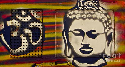 Camping -  Gold Buddha On Wood door by Tony B Conscious