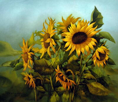 Sunflowers Paintings -  Sunflower 2 by Yoo Choong Yeul