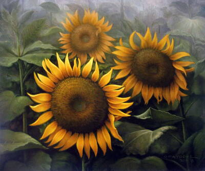 Sunflowers Paintings -  Sunflower 4 by Yoo Choong Yeul