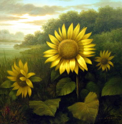 Sunflowers Paintings -  Sunflower 5 by Yoo Choong Yeul