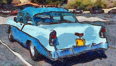 Baseball Hat Paintings - 56 Chevrolet Classic Car by Barbara Snyder