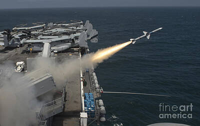 Beach Photos - A Rim-7 Sea Sparrow Missile Is Launched by Stocktrek Images