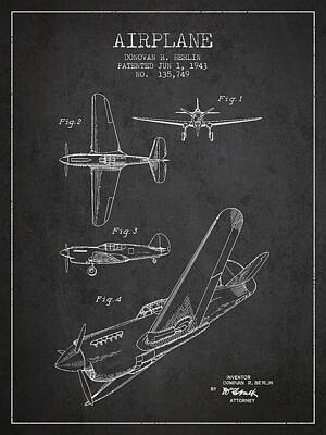 Transportation Digital Art Royalty Free Images - Airplane patent Drawing from 1943 Royalty-Free Image by Aged Pixel