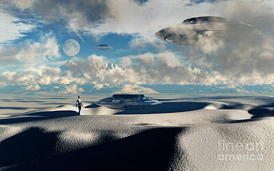 Landscapes Digital Art - Alien Base With Ufos Located by Mark Stevenson