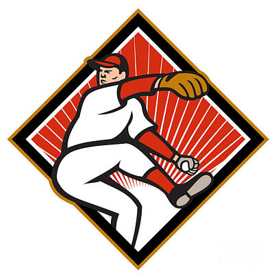 Baseball Digital Art - American Baseball Pitcher Throwing Ball Cartoon by Aloysius Patrimonio