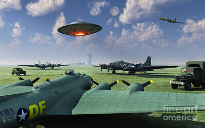 Transportation Digital Art - An Alien Ufo Flying Low Over An by Mark Stevenson