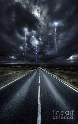 Landscapes Photos - An Asphalt Road With Stormy Sky Above by Evgeny Kuklev