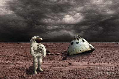 Surrealism Photo Royalty Free Images - An Astronaut Surveys His Situation Royalty-Free Image by Marc Ward