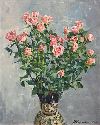 Roses Paintings - Bouquet of roses by Victoria Kharchenko