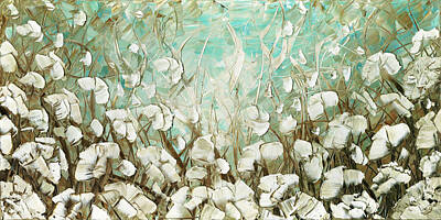 Abstract Landscape Paintings - White poppy landscape art by Susanna Shaposhnikova