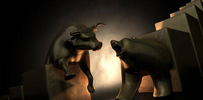 Mammals Digital Art - Bull And Bear Market Statues by Allan Swart