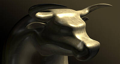 Mammals Royalty-Free and Rights-Managed Images - Bull Market Bronze Casting Contrast by Allan Swart