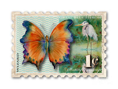 Fantasy Paintings - 1 Cent Butterfly Stamp by Amy Kirkpatrick