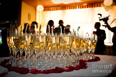 Wine Photos - Champagne glasses at the party by Michal Bednarek