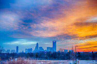Ships At Sea - Charlotte The Queen City Skyline At Sunrise by Alex Grichenko