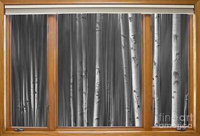 Surrealism Photo Royalty Free Images - BW Surreal Forest Dream Classic Wood Window View  Royalty-Free Image by James BO Insogna