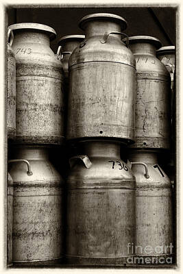 Modern Movie Posters Royalty Free Images - Commercial Milk Cans Black and White Royalty-Free Image by Iris Richardson