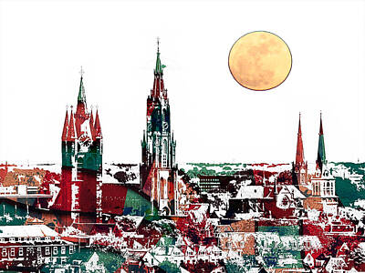Skylines Paintings - Delft Netherlands blueprint by Celestial Images