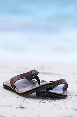 Beach Royalty Free Images - Flip-flops on beach 1 Royalty-Free Image by Elena Elisseeva