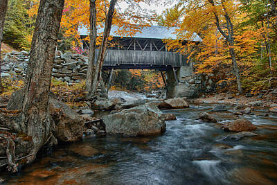 Landmarks Royalty-Free and Rights-Managed Images - Flume Gorge covered bridge by Jeff Folger
