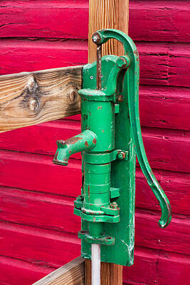 Wild Horse Paintings - Green manual pump from well by Gunter Nezhoda