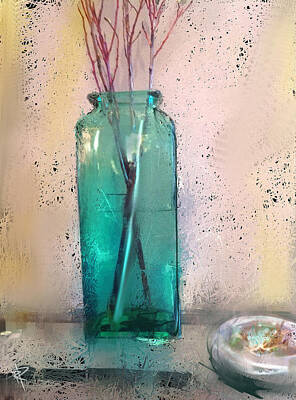 Still Life Mixed Media - Green Vase by Russell Pierce