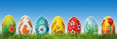 Floral Royalty-Free and Rights-Managed Images - Handmade Easter eggs on grass by Michal Bednarek