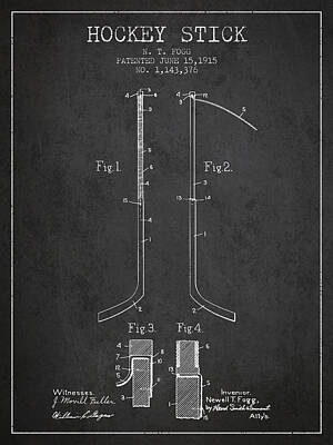 Sports Digital Art - Hockey Stick patent Drawing from 1915 by Aged Pixel
