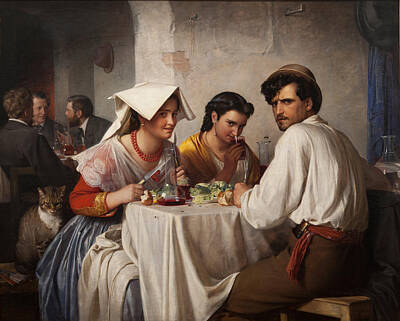 City Scenes Paintings - In a Roman Osteria by Celestial Images