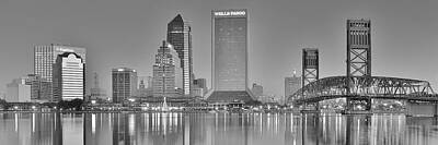 Recently Sold - City Scenes Royalty Free Images - Jacksonville Florida Black and White Panoramic View Royalty-Free Image by Frozen in Time Fine Art Photography