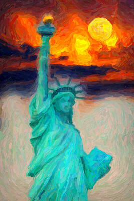 Cities Paintings - Lady Liberty by Celestial Images