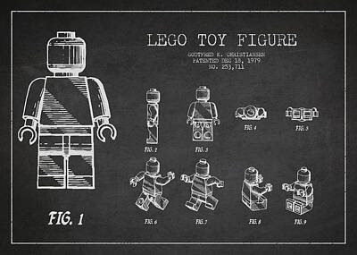Best Sellers - Science Fiction Digital Art - Lego toy Figure Patent Drawing by Aged Pixel